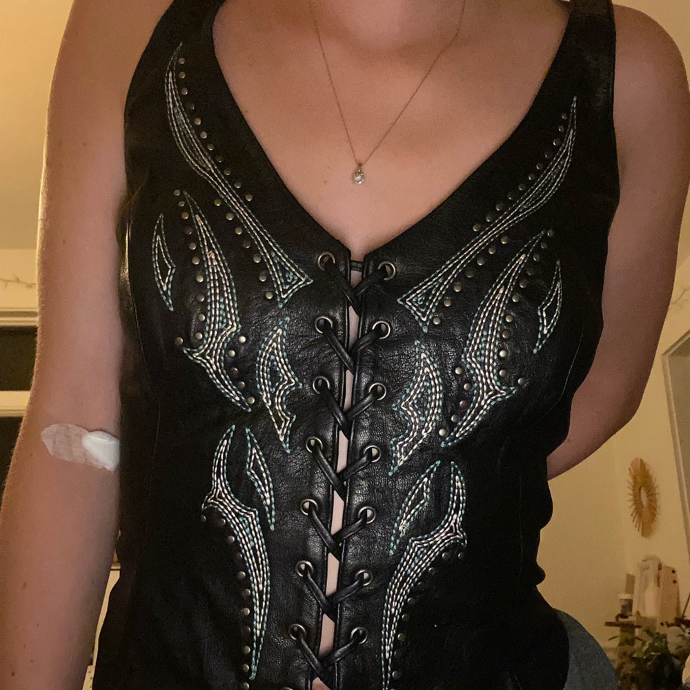 Harley Davidson Genuine Leather Corset Halter Top